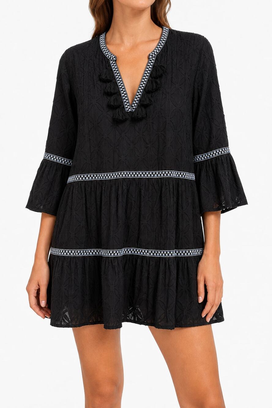 Tommy Bahama 100% Cotton Pom Pom Clip Embroidered Swim Coverup Dress XXS Beach